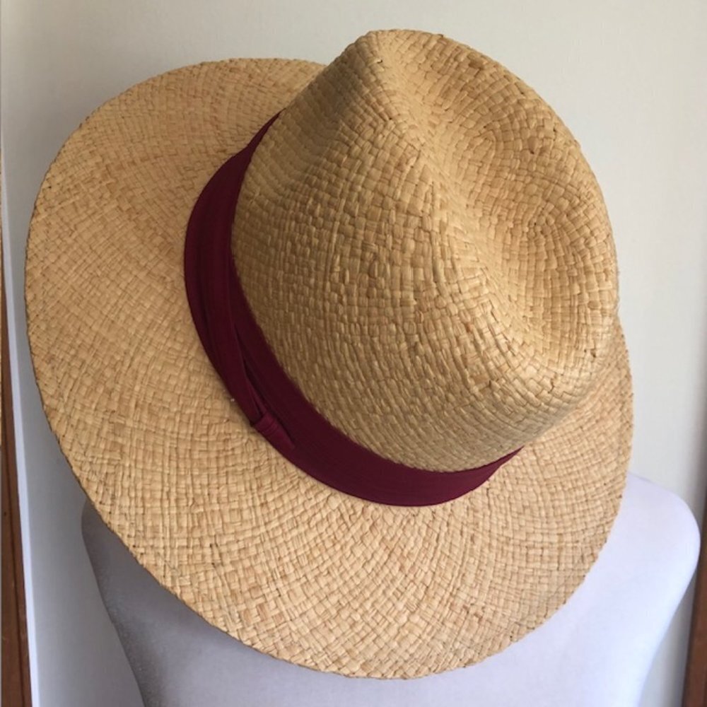 MADCAPS Paris New York Cranberry Band Straw Fedora Hat Vintage